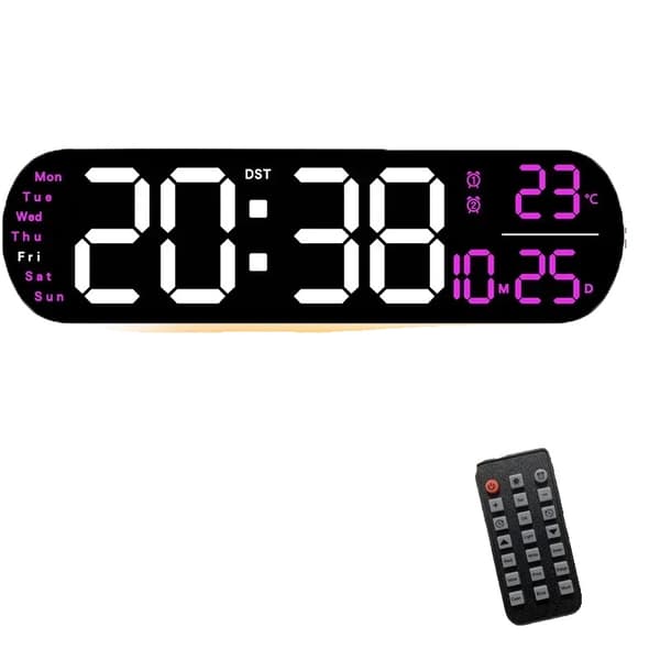 Digital väggklocka, LED-display, dubbel väckarklocka, USB-driven,A-Vit Ros