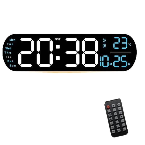 Digital vægurs, LED-display, dual alarm, USB-drevet,A-Hvid blå