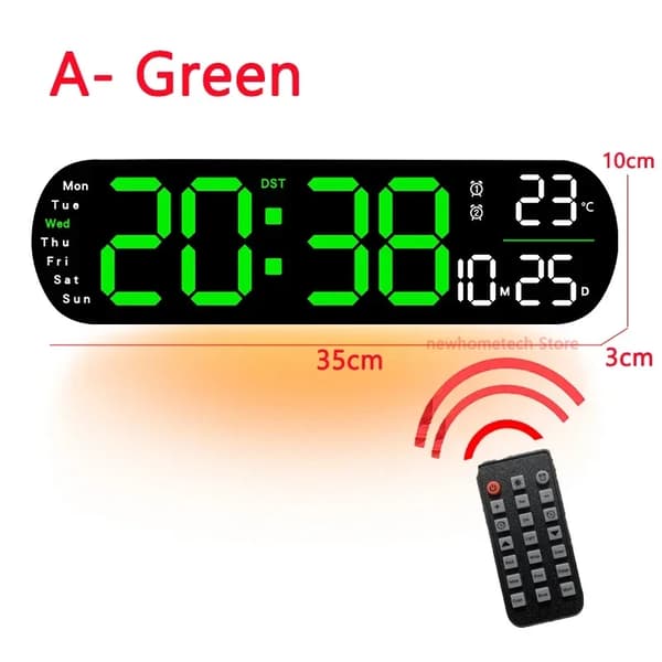 Digital vægurs, LED-display, dual alarm, USB-drevet,A-Grøn