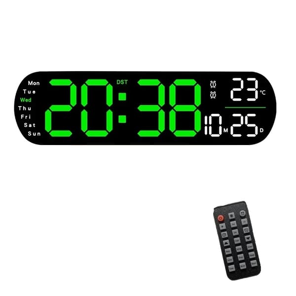 Digital vægurs, LED-display, dual alarm, USB-drevet,A-Grøn
