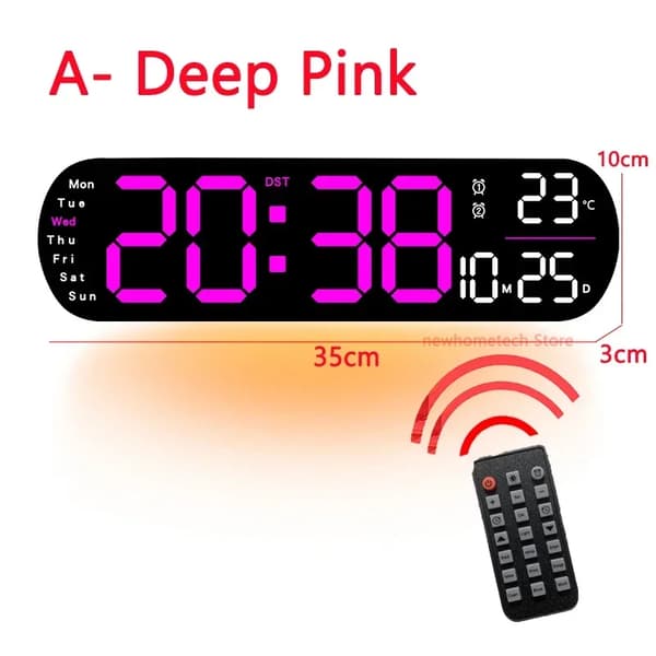 Digital vægurs, LED-display, dual alarm, USB-drevet,A-Dyb Pink