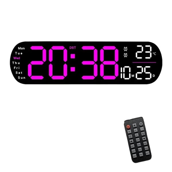 Digital vægurs, LED-display, dual alarm, USB-drevet,A-Dyb Pink