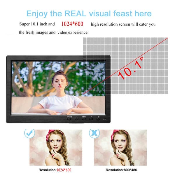 Autonäyttö, HD 1024*600 LCD, VGA/BNC/USB/AV-tulo