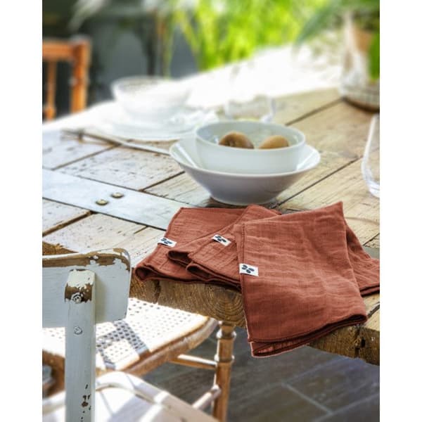 Set med 3 "Gaïa" servetter 40 x 40 cm "Cotton Gauze" - Gaïa Terracotta