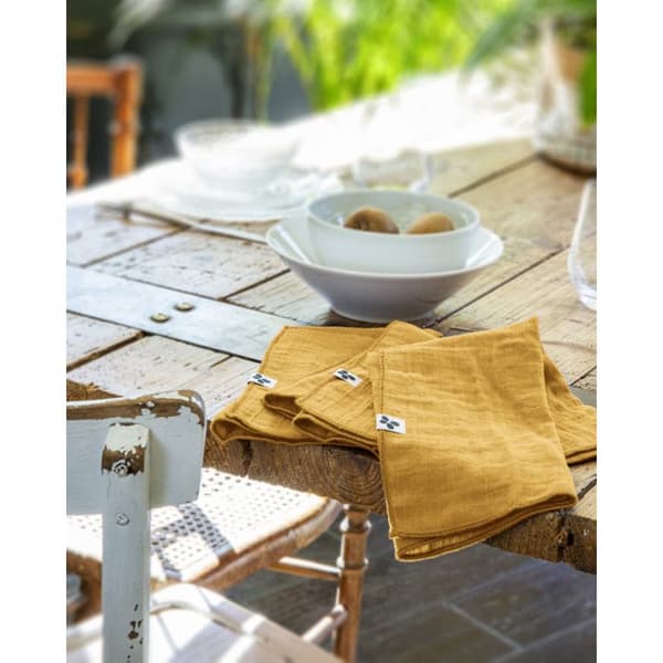 Set med 3 "Gaïa" servetter 40 x 40 cm "Cotton Gauze" - Gaïa Saffron