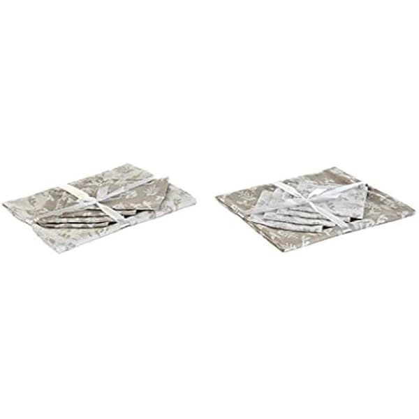 Bordsduk och servetter - DKD HEMINNREDNING - 150 x 150 cm - Beige - Vit - Ljusbrun