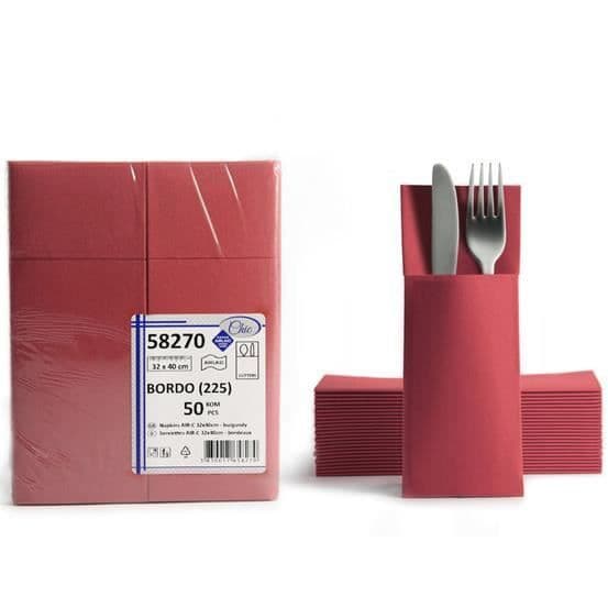 Servetter - CHIC - Burgundy - 32 x 40 cm - Bestickpåse - Textilimitation