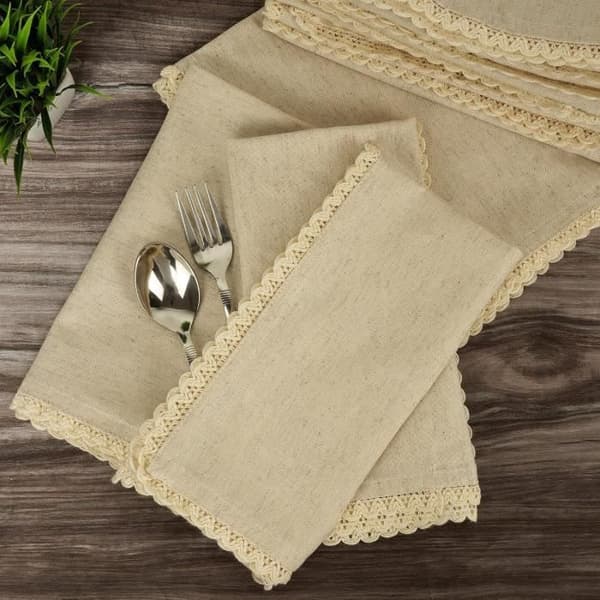 Servetter - SweetNeedle - Paket med 12 - Bomull Lin - 50x50 cm - Häkla Spets