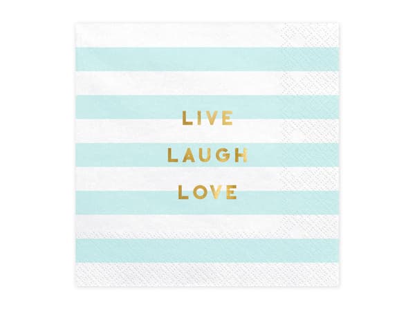 Lækre servietter - Live Laugh Love, lyseblå, 33x33cm (1 pakke / 20 stk.)