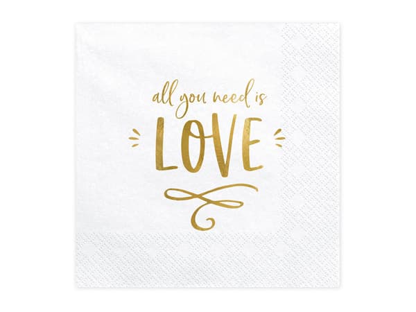 Servetter - All you need is love, vita, 33x33cm (1 förpackning / 20 st.)