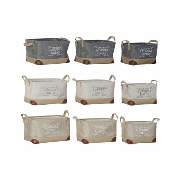 Multifunktionell korg DKD Home Decor Beige Grå Ljusbrun 40 x 30 x 24 cm Trä 3 Delar (3 antal)
