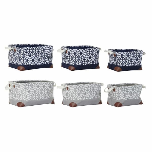 Multifunktionell korg DKD Home Decor Vit Brun Grå Marinblå Löv av en växt Boho 40 x 30 x 24 cm Plast 3 Delar (2 antal)