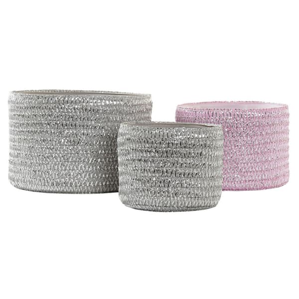 Multifunktionell korg DKD Home Decor Grå Rosa polypropen 27 x 27 x 17 cm 4 Kg 3 Delar (3 antal)