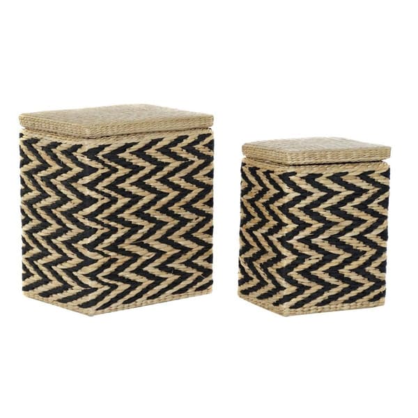 Tvättkorg DKD Home Decor Naturell Svart Polyester Kolonial Fibrer (43 x 32 x 50,5 cm)