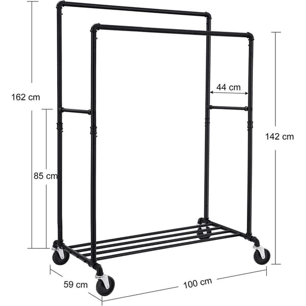 Tøjstativ på hjul - 100x59x162cm - op til 110 kg - sort