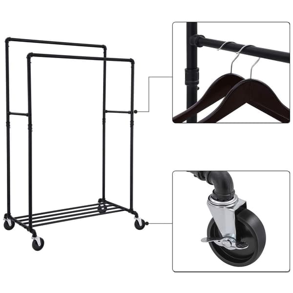 Tøjstativ på hjul - 100x59x162cm - op til 110 kg - sort