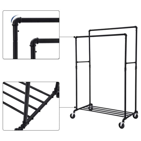 Tøjstativ på hjul - 100x59x162cm - op til 110 kg - sort
