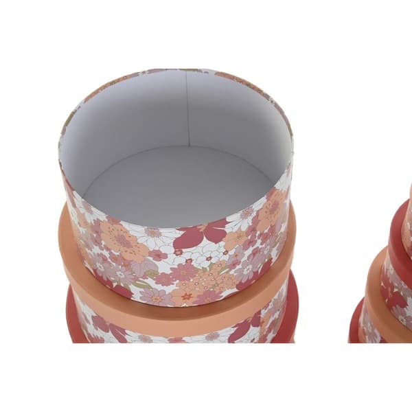 Set med stapelbara förvaringslådor DKD Home Decor Virágok Ränder Fuchsia Vit Persika Papp (37,5 x 37,5 x 18 cm)