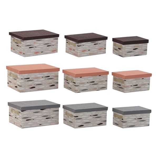 Set med stapelbara förvaringslådor DKD Home Decor Brun Grå Orange 40 x 30 x 20 cm
