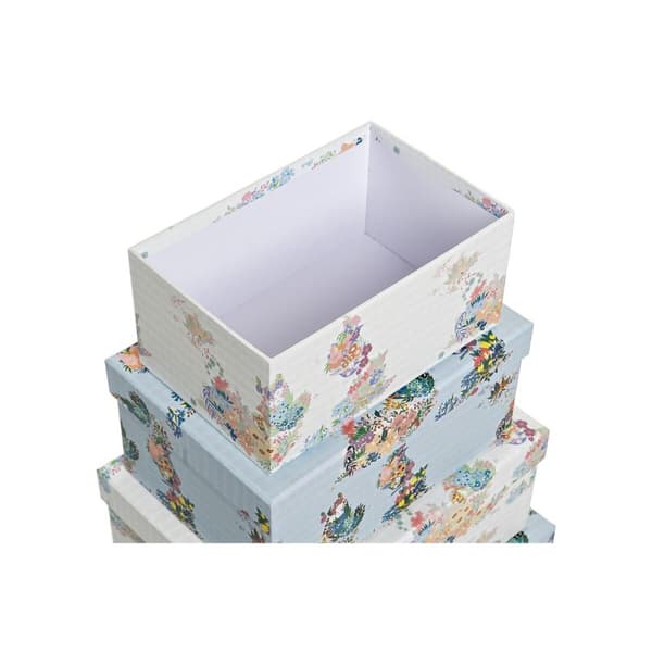 Set med stapelbara förvaringslådor DKD Home Decor Blå Vit Virágok Papp (43,5 x 33,5 x 15,5 cm)