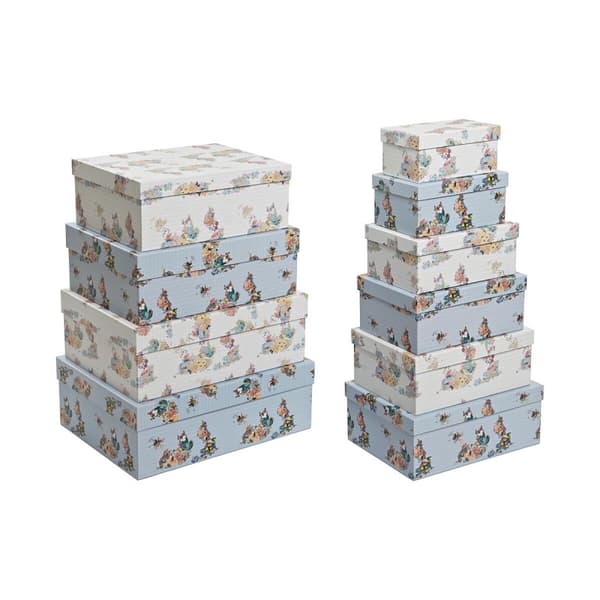 Set med stapelbara förvaringslådor DKD Home Decor Blå Vit Virágok Papp (43,5 x 33,5 x 15,5 cm)