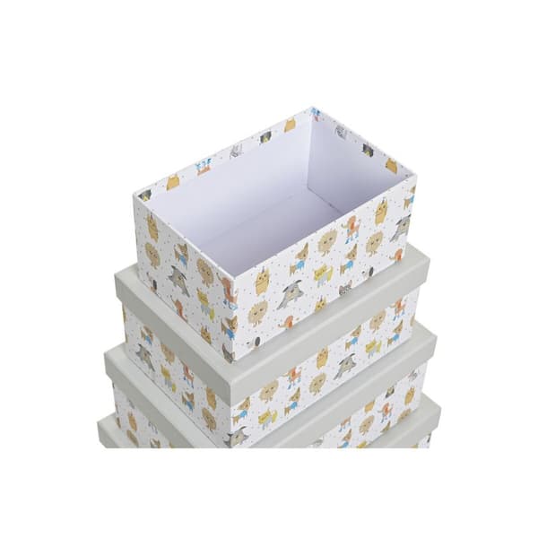 Set med stapelbara förvaringslådor DKD Home Decor Grå Husdjur Papp (43,5 x 33,5 x 15,5 cm)