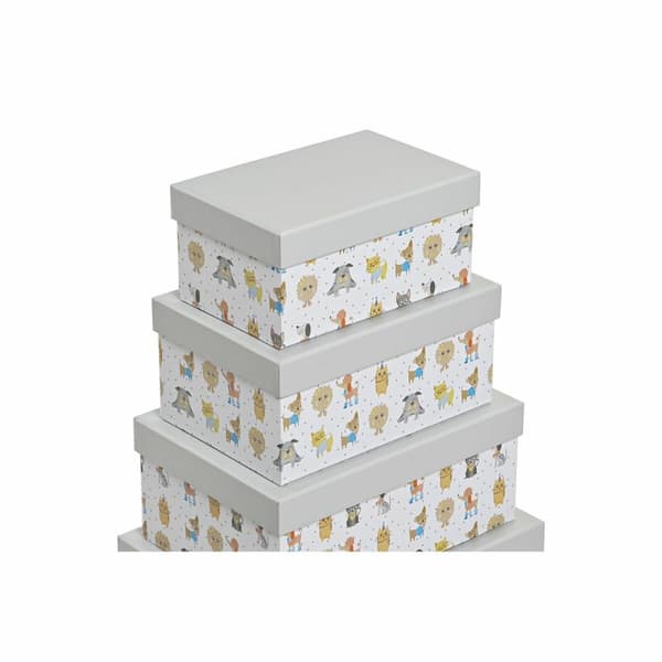 Set med stapelbara förvaringslådor DKD Home Decor Grå Husdjur Papp (43,5 x 33,5 x 15,5 cm)