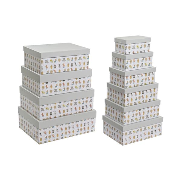 Set med stapelbara förvaringslådor DKD Home Decor Grå Husdjur Papp (43,5 x 33,5 x 15,5 cm)