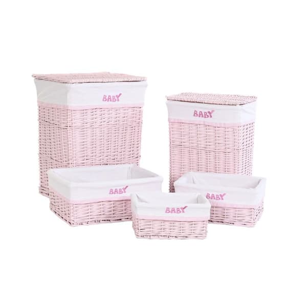 Tvättkorg DKD Home Decor Rosa vide Barn 44 x 34 x 56 cm 5 Delar