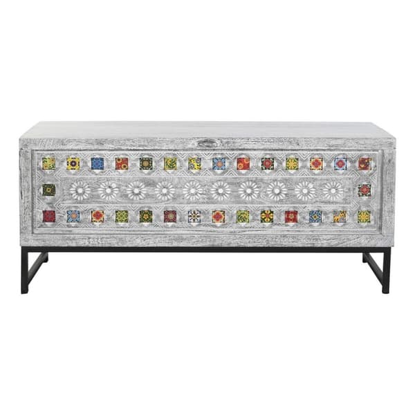 Koffert DKD Home Decor Keramik Grå Vit Mangoträ (116 x 40 x 50 cm)