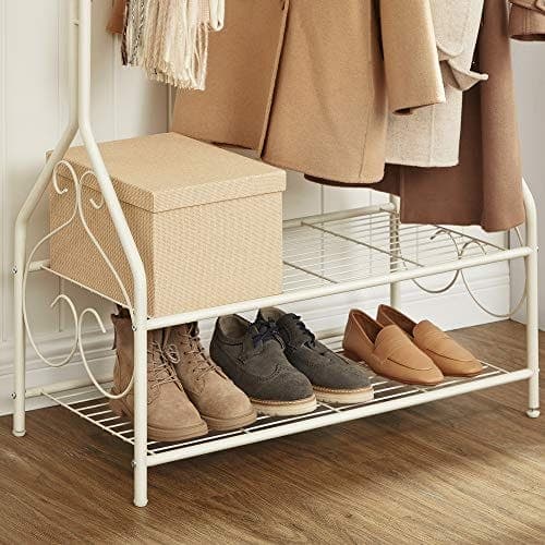Songmics vintage tøj står og rack med tøjskinne og 2 metalhylder 92 x 41 x 173 cm (w x d x h) fløde