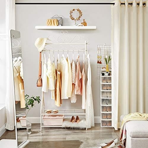 Songmics vintage tøj står og rack med tøjskinne og 2 metalhylder 92 x 41 x 173 cm (w x d x h) fløde