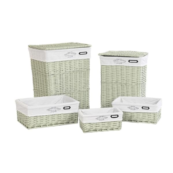 Multifunktionell korg DKD Home Decor Grön vide 44 x 34 x 56 cm 5 Delar