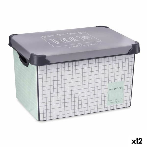 Förvaringslåda med lock Kipit Home Grå Plast Grafpapper 22 L 29 x 23,5 x 39 cm (12 antal)