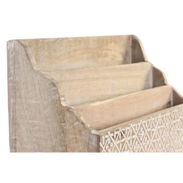 Flerfunktionell förvaring DKD Home Decor Vit Naturell Mangoträ 32 x 13 x 21 cm 33 x 12 x 21 cm Blad (12 antal)