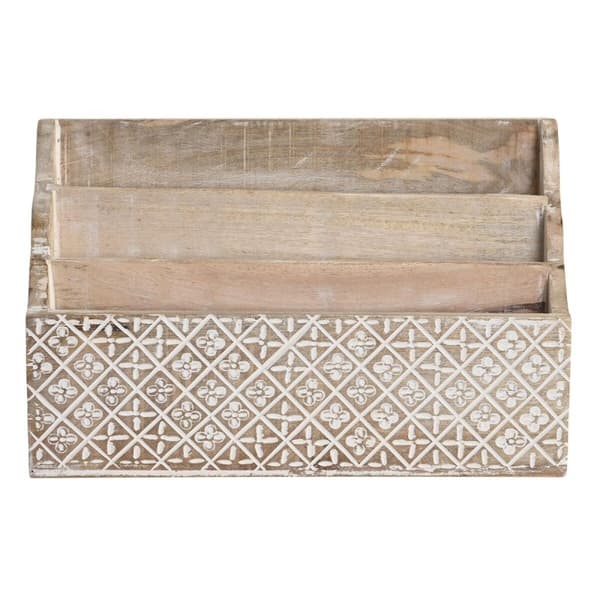 Flerfunktionell förvaring DKD Home Decor Vit Naturell Mangoträ 32 x 13 x 21 cm 33 x 12 x 21 cm Blad (12 antal)