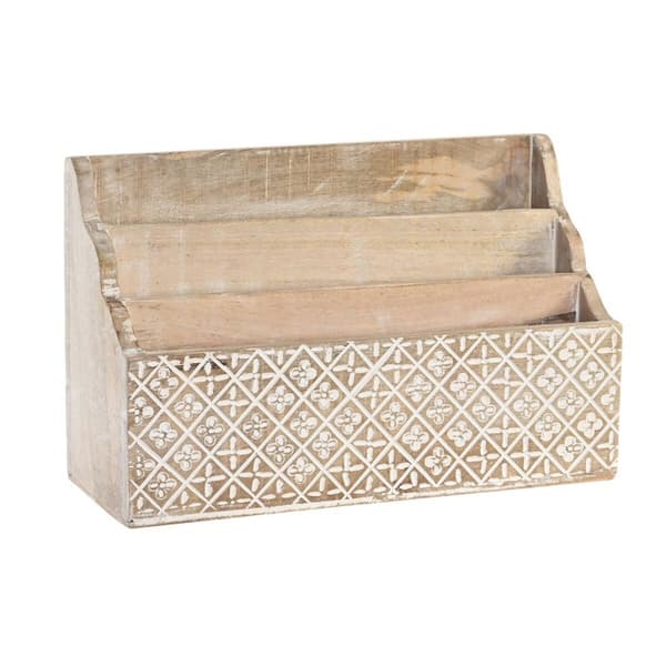 Flerfunktionell förvaring DKD Home Decor Vit Naturell Mangoträ 32 x 13 x 21 cm 33 x 12 x 21 cm Blad (12 antal)