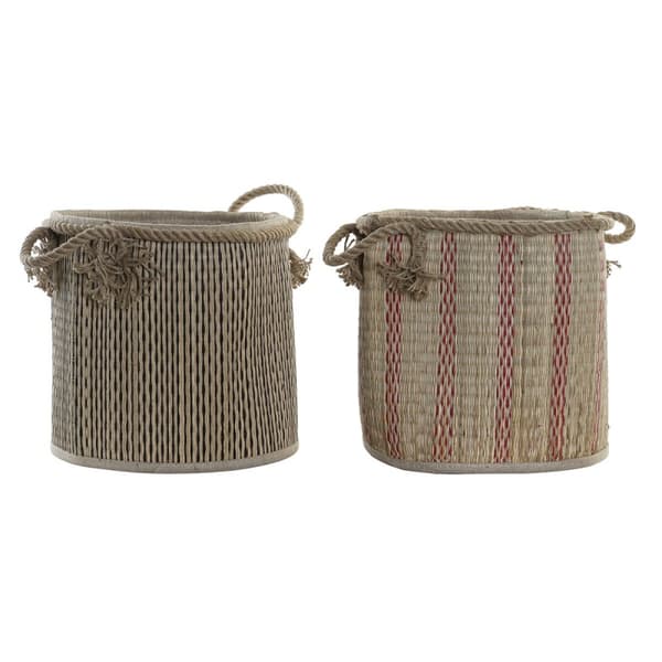 Multifunktionell korg DKD Home Decor Brun Svart Röd Jute Naturliga fibrer Boho 30 x 30 x 36 cm (2 antal)