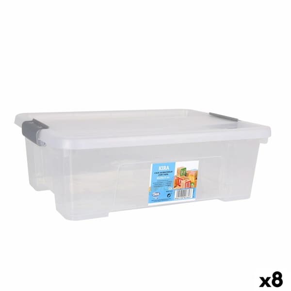 Förvaringslåda med lock Dem Kira Transparent Plast 10 L 40 x 28 x 13 cm (8 antal)