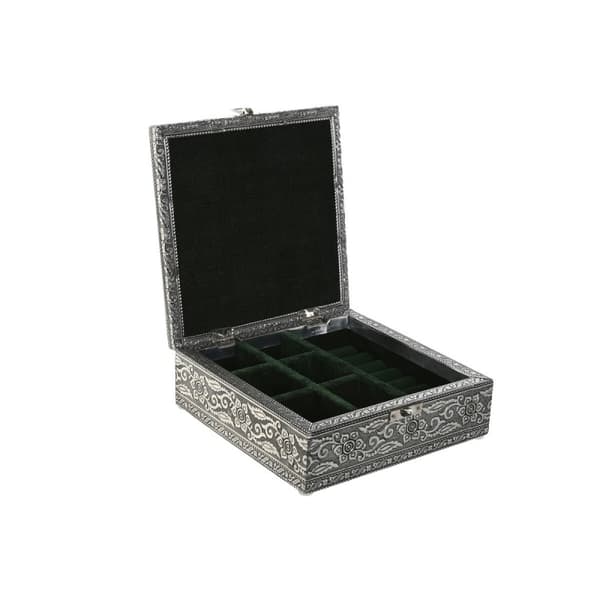 Smyckeskrin Home ESPRIT Grön Silvrig Trä Aluminium 18 x 18 x 6 cm