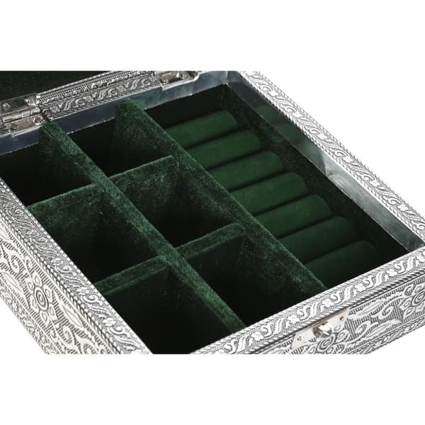 Smyckeskrin Home ESPRIT Grön Silvrig Trä Aluminium 18 x 18 x 6 cm