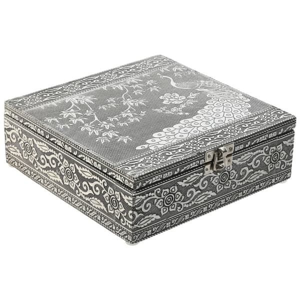 Smyckeskrin Home ESPRIT Grön Silvrig Trä Aluminium 18 x 18 x 6 cm