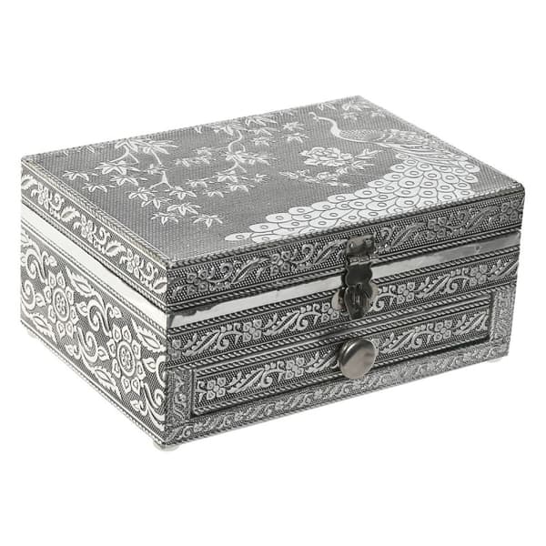 Smyckeskrin Home ESPRIT Grön Silvrig Trä Aluminium 17,5 x 12,5 x 8,5 cm
