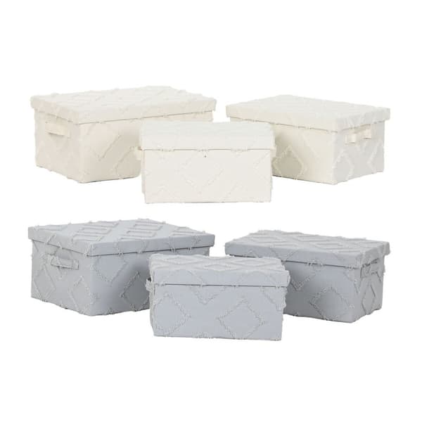 Uppsättning med Dekorativa Lådor Home ESPRIT Grå Kräm 40 x 30 x 20 cm 3 Delar (2 antal)