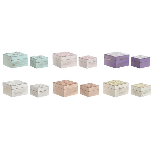 Smyckeskrin Home ESPRIT Multicolour Rosa Lila Mangoträ 10 X 10 X 6,6 cm (2 Delar) (6 antal)