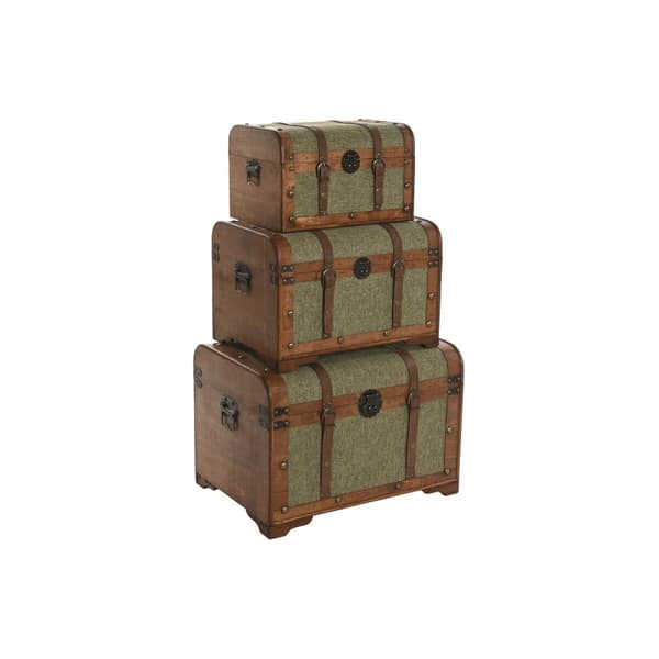 Koffertset Home ESPRIT Grön Multicolour Trä Kanvas Tropiskt 60 x 43,5 x 42 cm (3 antal)