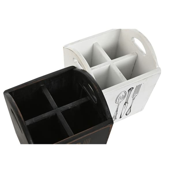 Bestickkorg Home ESPRIT Vit Svart Granträ 15 x 15 x 18 cm