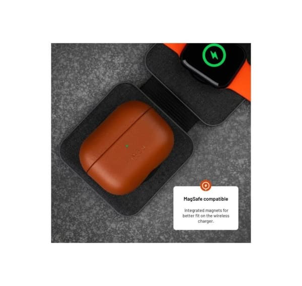 Kiinteä, kuulokekotelo MagSafe-tuella, Apple AirPods Pro 2/Pro 2 (USB-C), ruskea, nahka