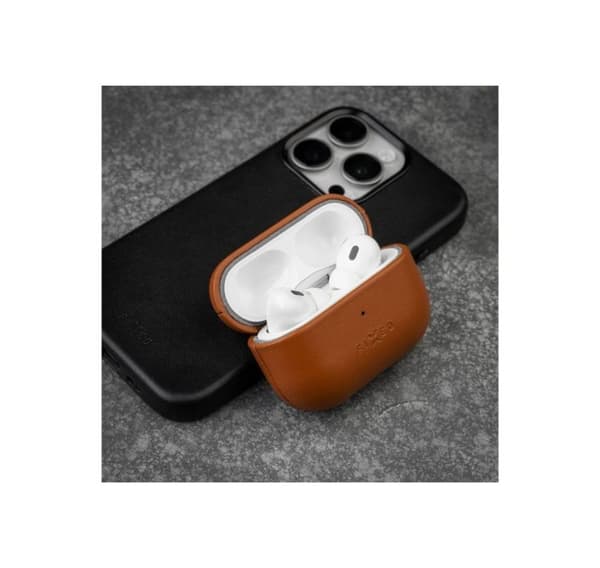 Kiinteä, kuulokekotelo MagSafe-tuella, Apple AirPods Pro 2/Pro 2 (USB-C), ruskea, nahka