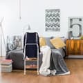 Miniatyrbild 5 av 6: Relaxdays Kammaretsservant, klädhållare, med hjul, 2 ytor, handdukar, metall bambu, 129x42x32 cm, vit